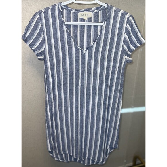 Cloth & Stone Blue Size XS Striped V-Neck Short Sleeve Dress - Picture 1 of 4